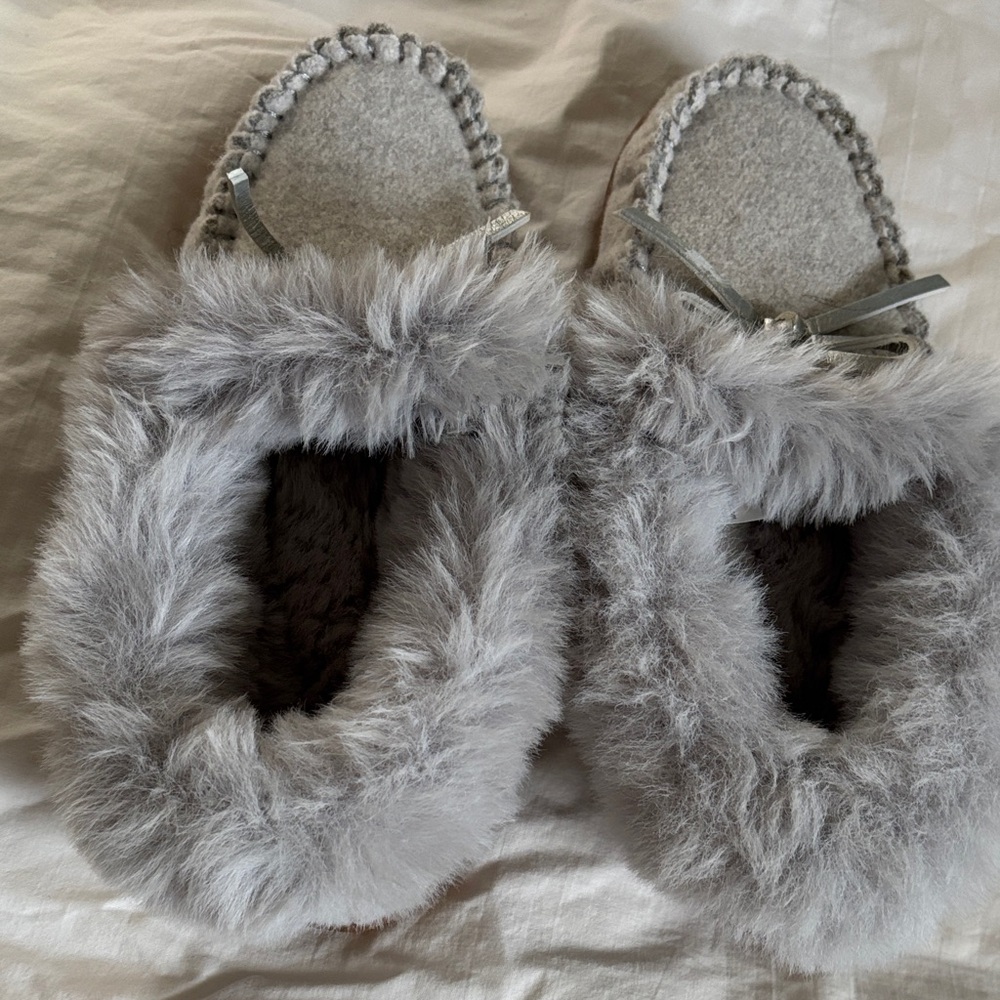 J. Crew Soft Gray Fur Slippers